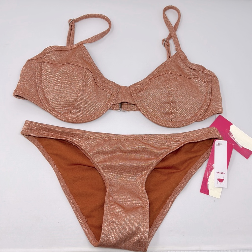 Xhilaration Orange & Silver Two Piece Bikini Set Top Small Bottoms X-Small